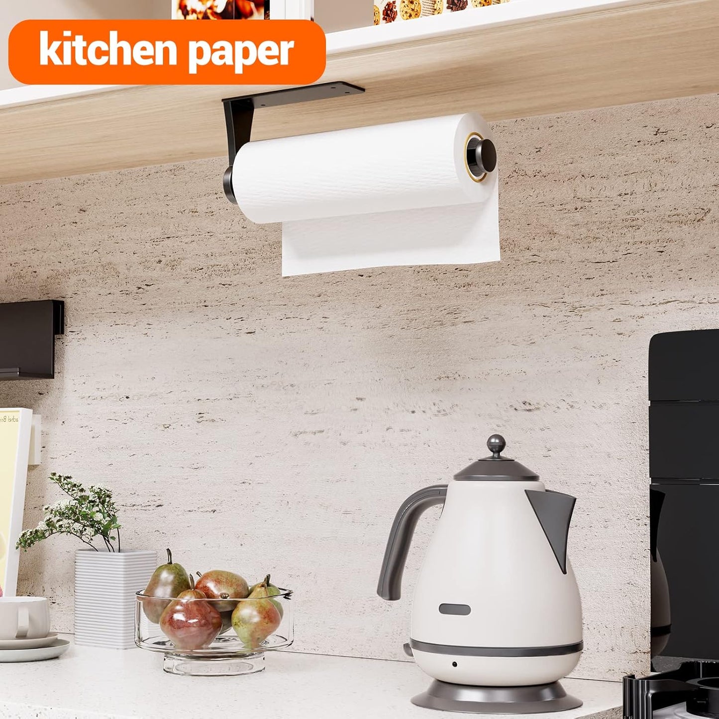 Paper Towel Holder - Under Cabinet Wall Mount by [Brand Name] | Single-Hand Operable, Self-Adhesive or Drilled, Black