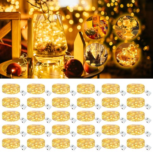 Fairdeer 30 Pack Fairy Lights Battery Operated - 7ft 20 Led Twinkle Lights 3 Modes, Bulk Mini String Lights Waterproof for Mason Jars Vases DIY Party Wedding Decoration Christmas -Warm White