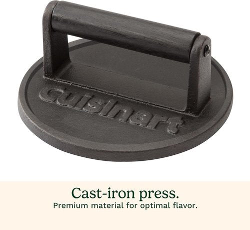 Cuisinart 6.5" Cast Iron Burger Press - Round Flat Edge Tool for Crispy Smash Burgers | Perfect for BBQs & Griddles