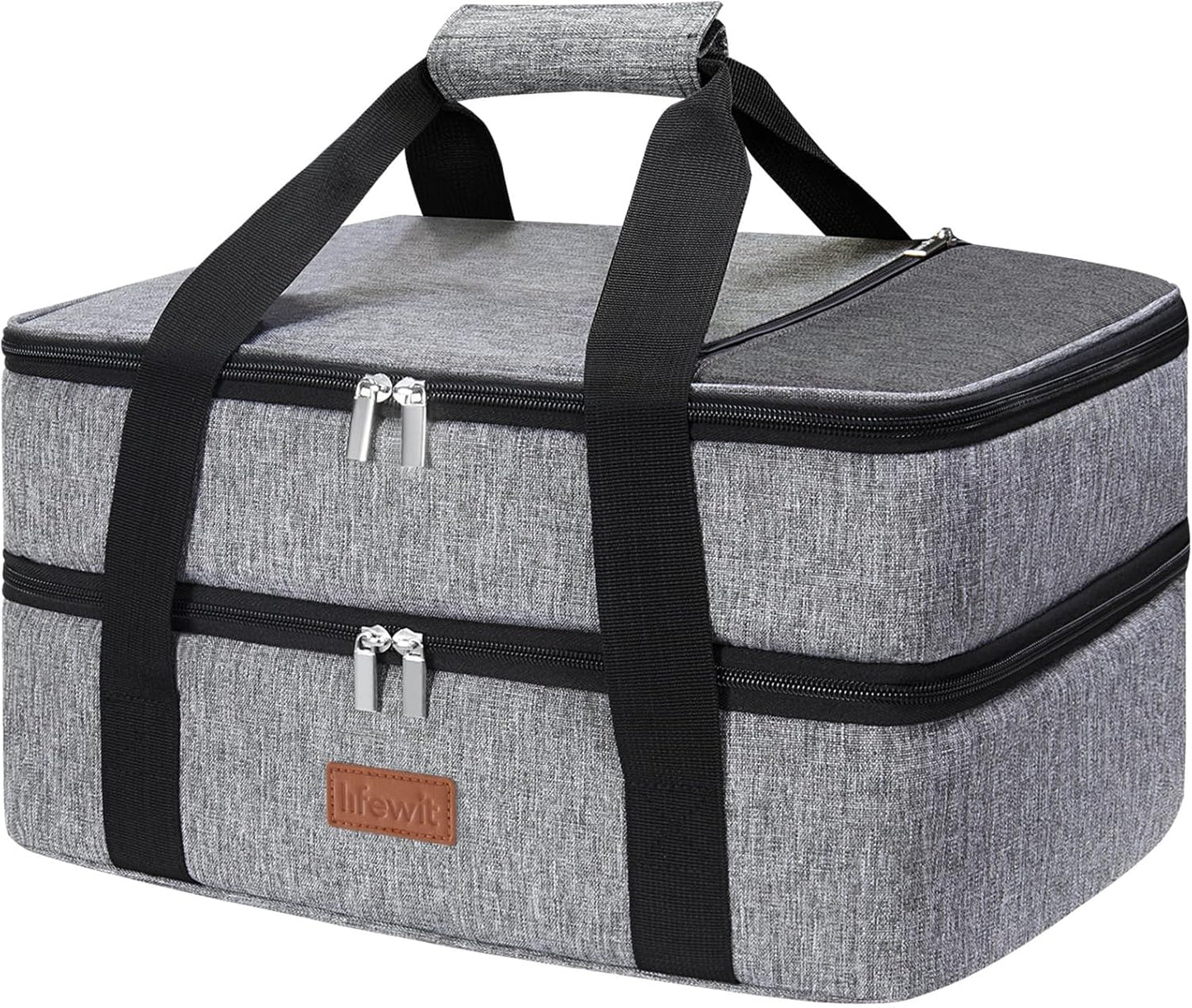 Lifewit Insulated Casserole Carrier - Double Decker Design for Hot or Cold Food | Fits 9"x13" Dish, Grey