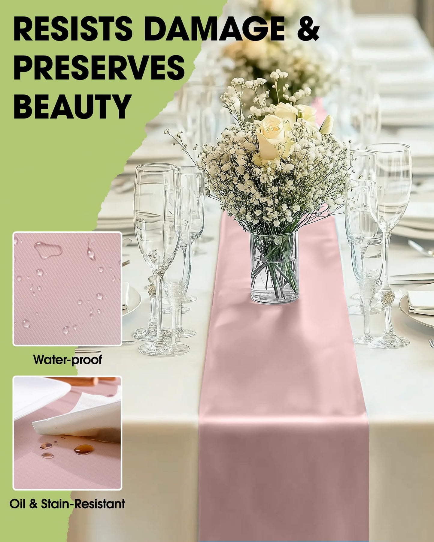 Pureegg Dusty Pink Plastic Table Runners - 10 Pack, 14'' x 108'', Water Resistant & Disposable Centerpiece Decorations for Table Cloth, Wedding, Birthday, Holiday, Baby Shower, Party, Home Decor