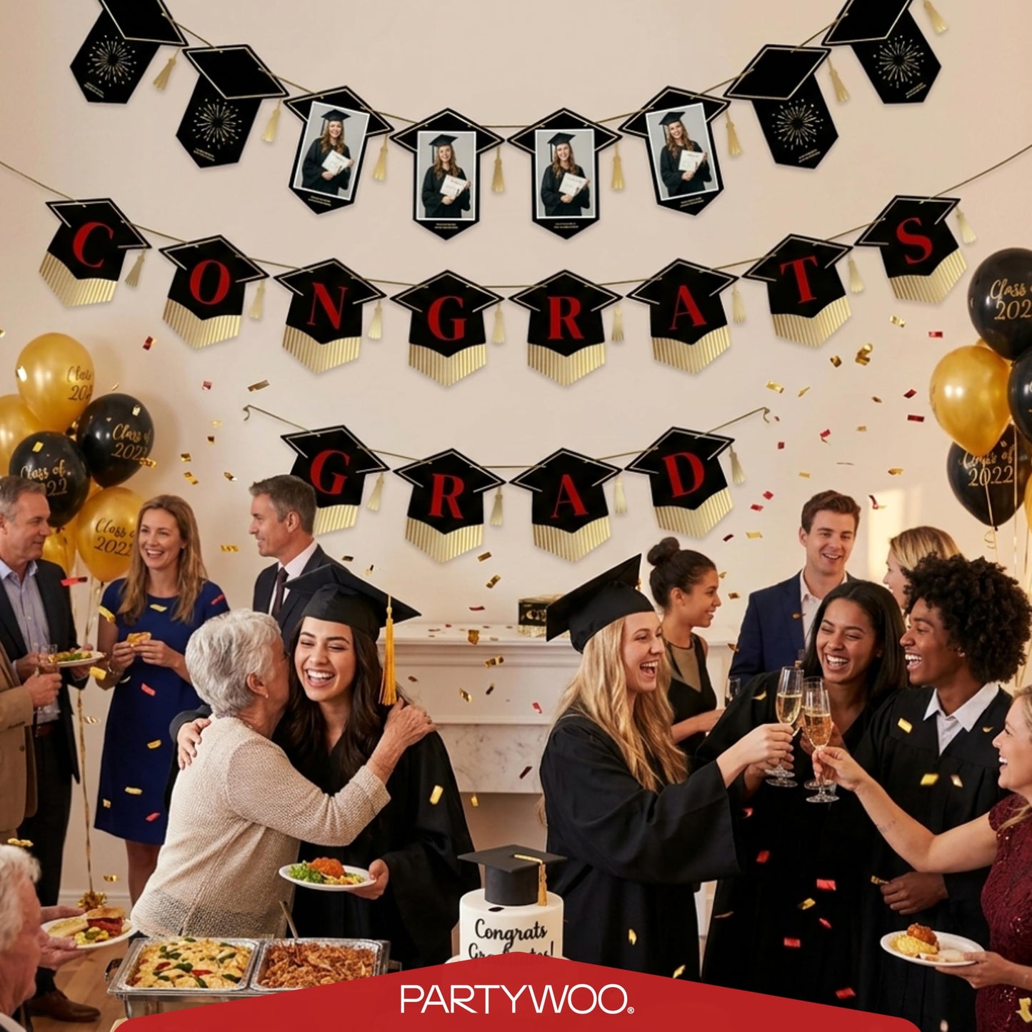 PartyWoo Class of 2026 Black and Red Graduation Banner Decorations 2pcs Black Red 2026 Hanging Congrats Grad Party Banner Supplies for Middle High School College Graduation Party Decorations
