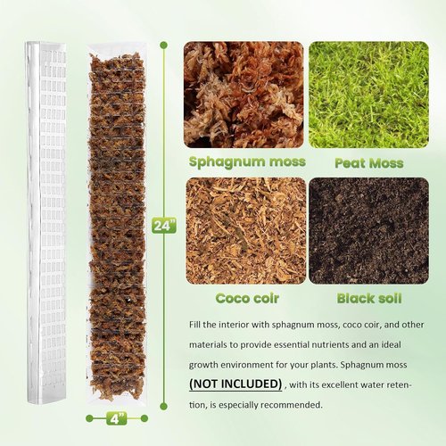 EOX 24-Inch Plastic Moss Poles - Set of 4 Large D-Shaped Climbing Plant Stakes for Monstera