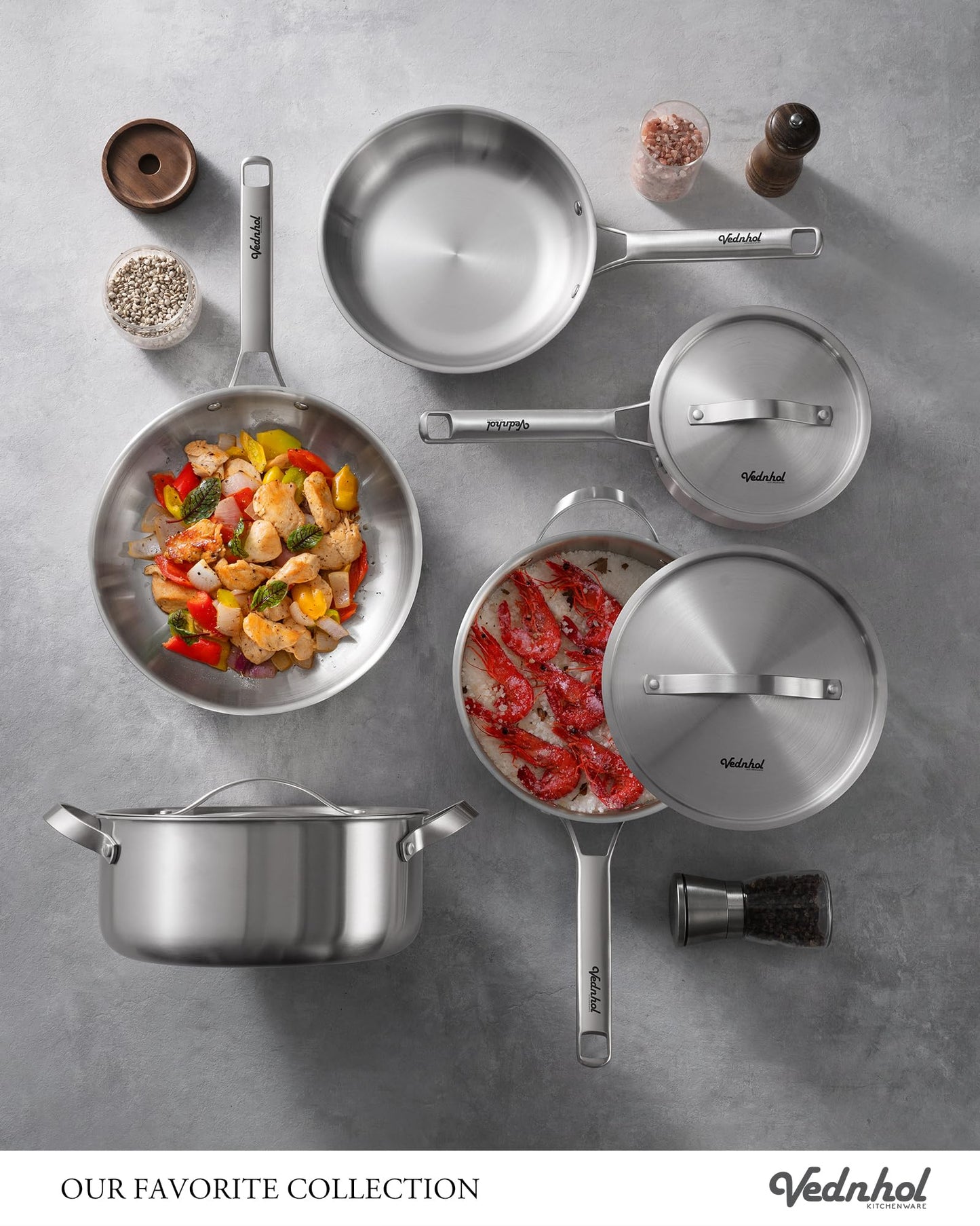 Stainless Steel Cookware Set, 8 Pcs Tir-Ply Pots and Pans Set, PFOA&PTFE Free, Dishwasher&Oven Safe, Kitchen Induction Compatible, ollas de acero inoxidable para cocinar