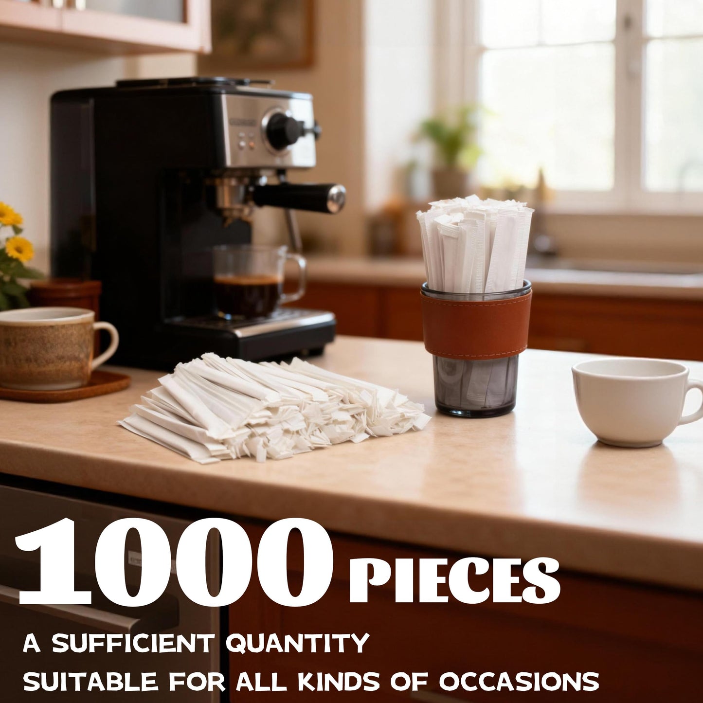 Coffee Stirrers 1000pcs Individually Wrapped Coffee Stirrers Wood - 5.5 Inch Disposable Wooden Stir Sticks for Coffee, Cocktail and Hot Drinks