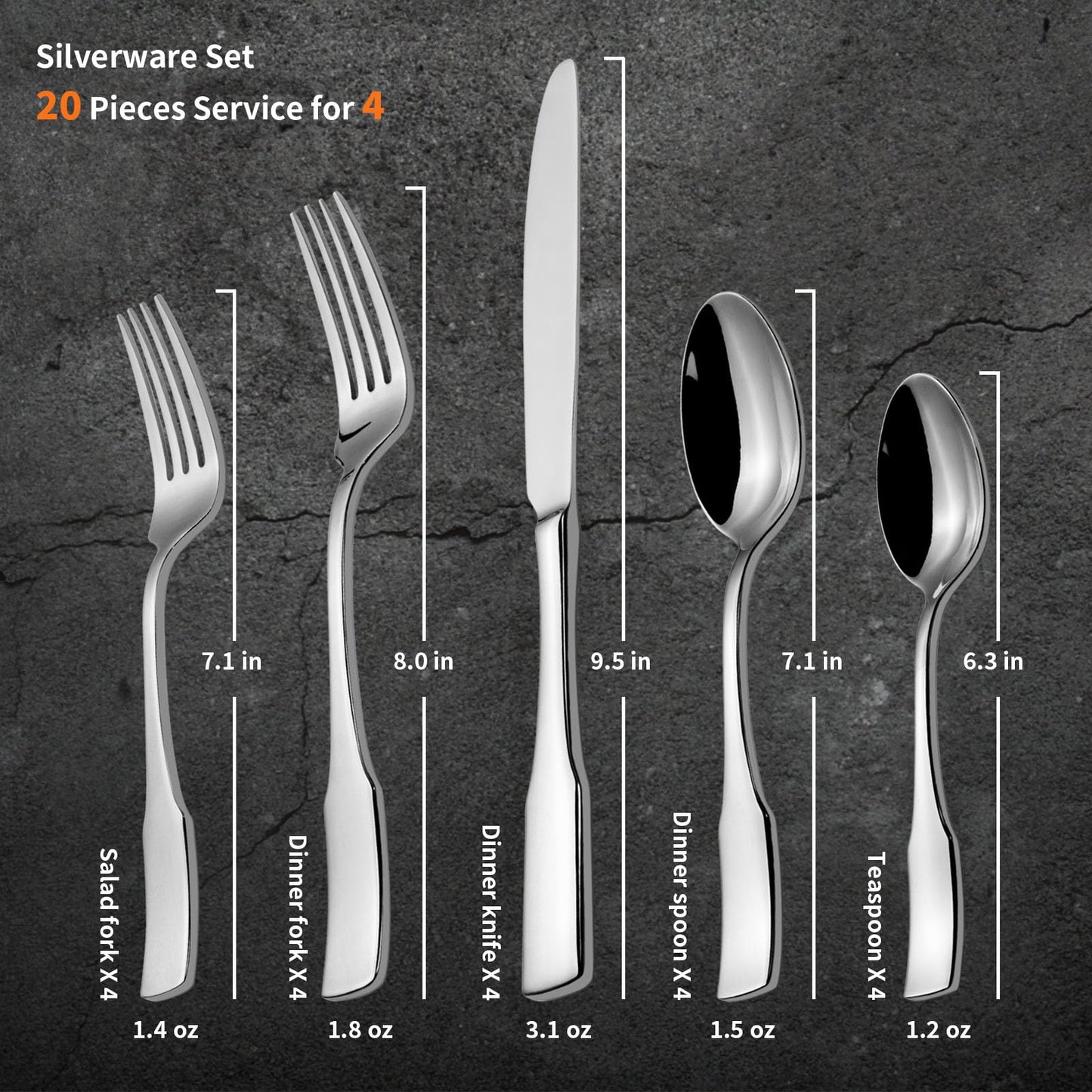 Alata Kate 20-Piece Silverware Set Stainless Steel Flatware Set,Service for 4,Mirror Polished Cutlery Set,Dishwasher Safe