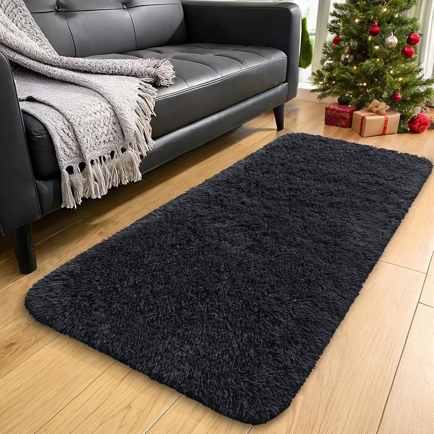 OLANLY Runner Rugs - Soft, Machine Washable Shaggy Carpet for Hallway & Bedroom | Black 3x11 ft