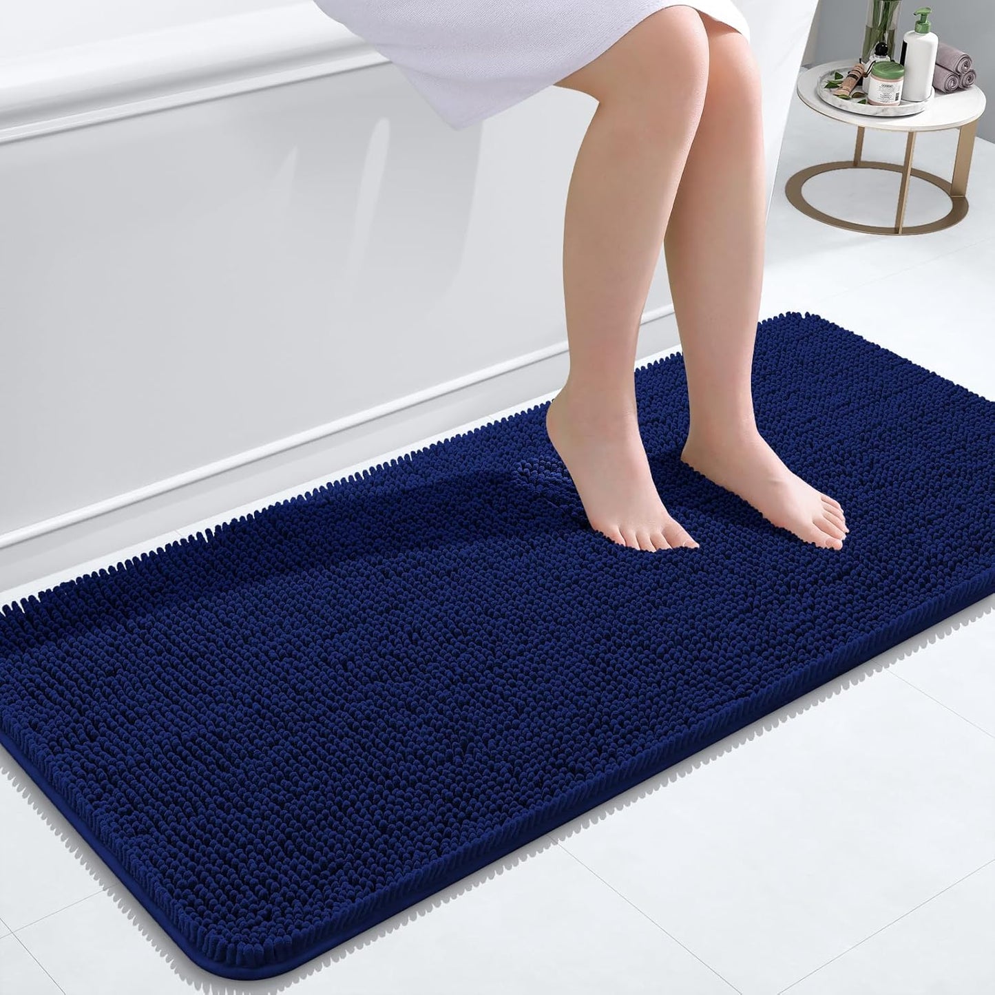 OLANLY Bathroom Runner Rugs - Extra Soft Chenille Bath Mat | Quick-Dry, Machine Washable, 47x20 Navy
