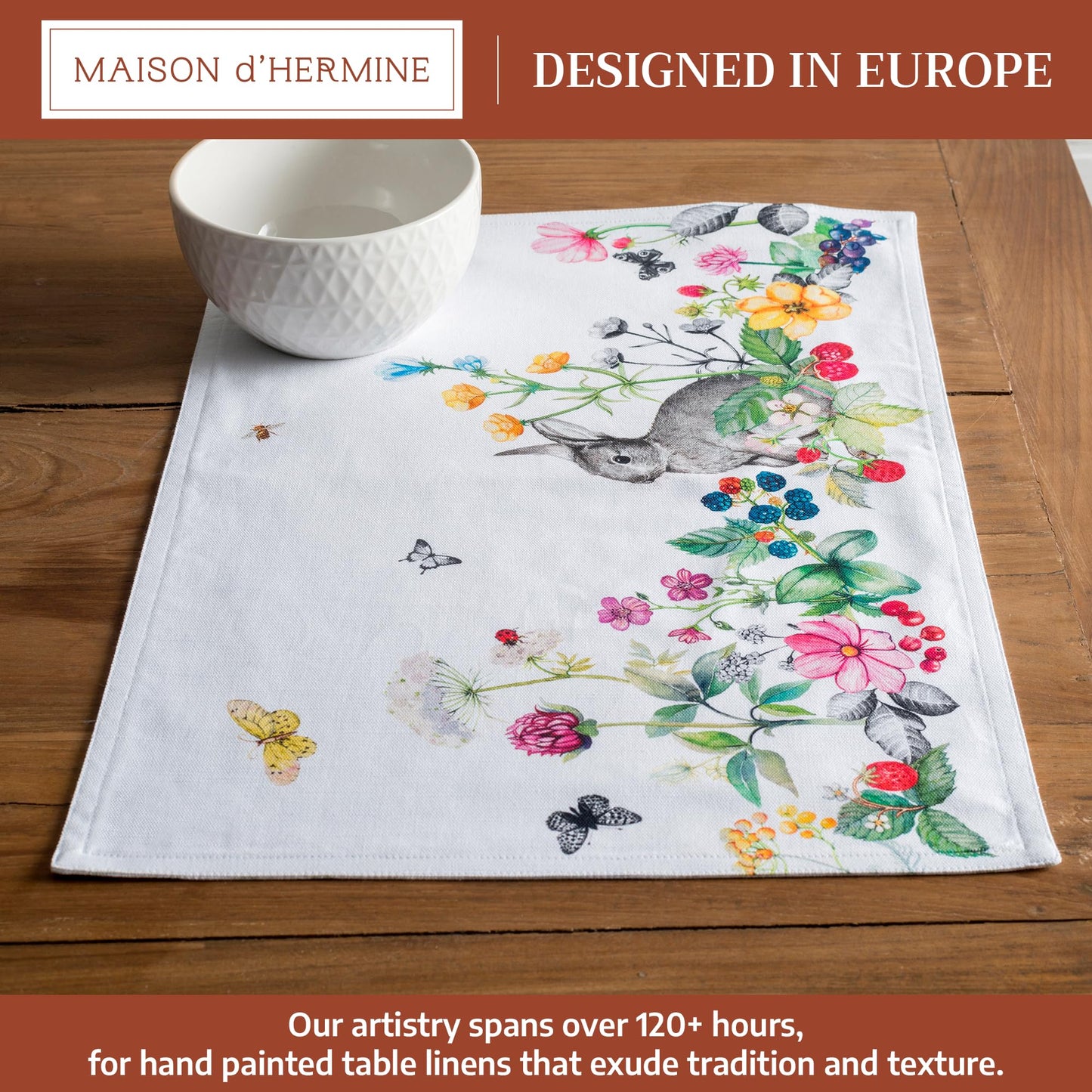 Maison d' Hermine Placemats Set of 4 100% Cotton Washable Cloth Place Mats Reusable Table Mats for Kitchen Dining Party Wedding Gifts for Mothers Day Spring/Summer (Printemps, 13" x 19")