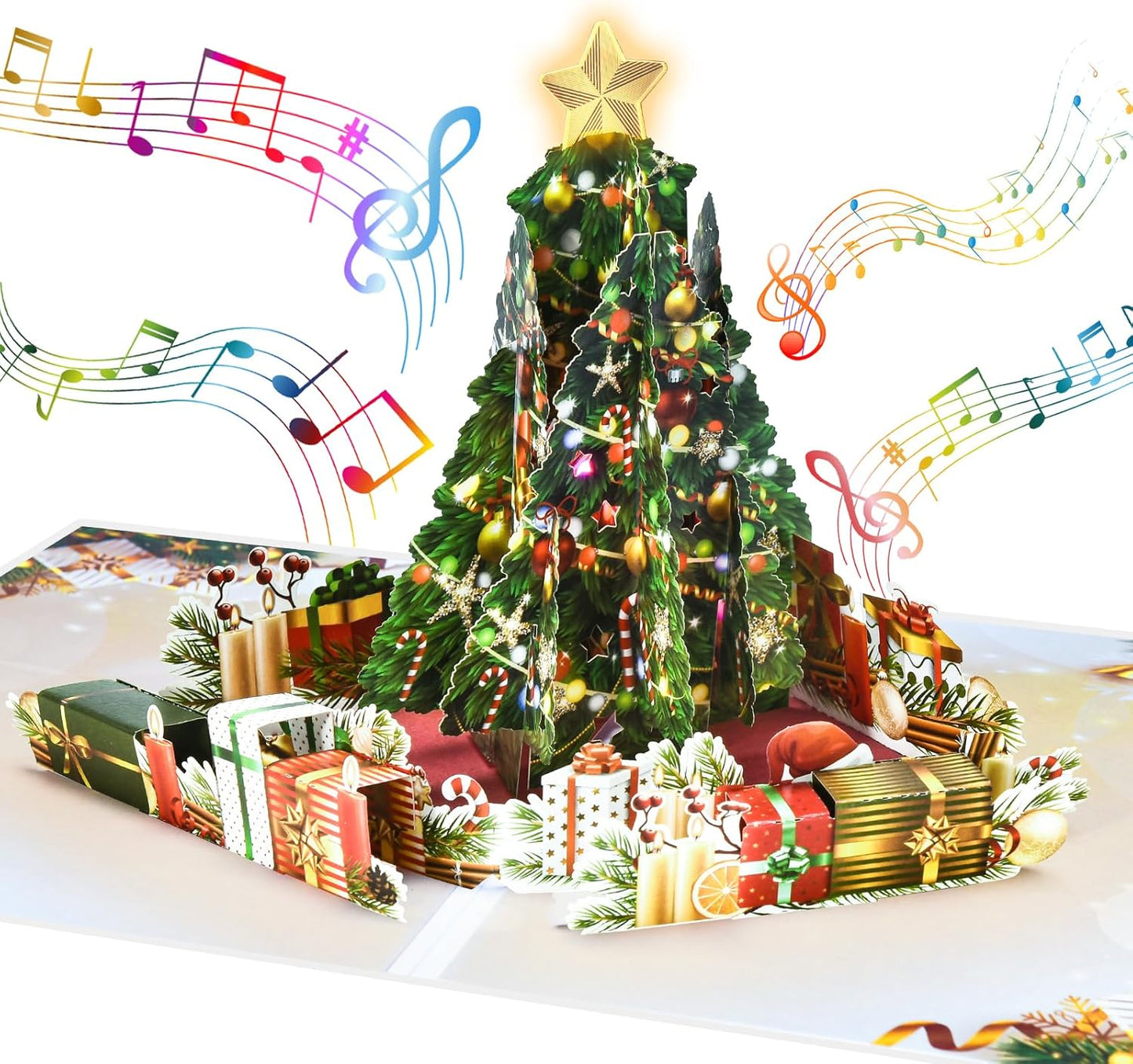 Venhoo Christmas Pop-Up Cards - 3D Handmade Musical Greeting Card with Light & Envelope | Christmas Tree Design