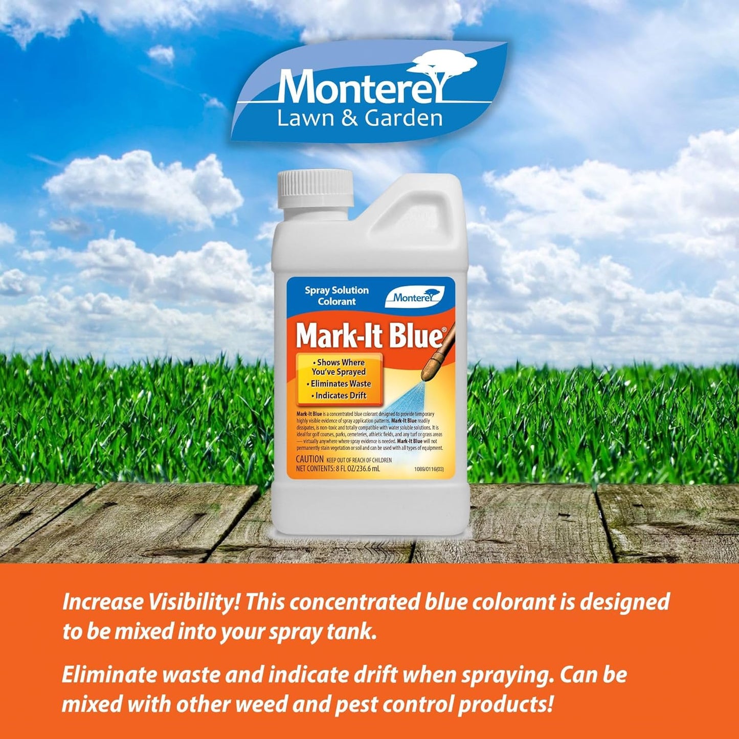 Monterey Mark-It Blue Colorant Spray Solution - 8 oz Chemical Marker Dye for Insecticides & Herbicides