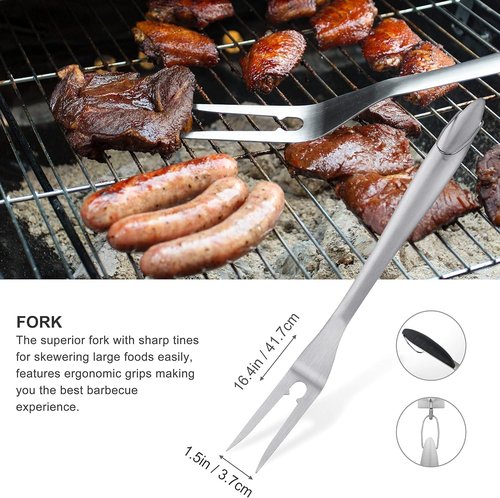 Grilljoy 8PCS BBQ Grill Tools Set - Extra Thick Stainless Steel Spatula, Fork, Tongs & Brush - Ideal Portable Accessories for Men