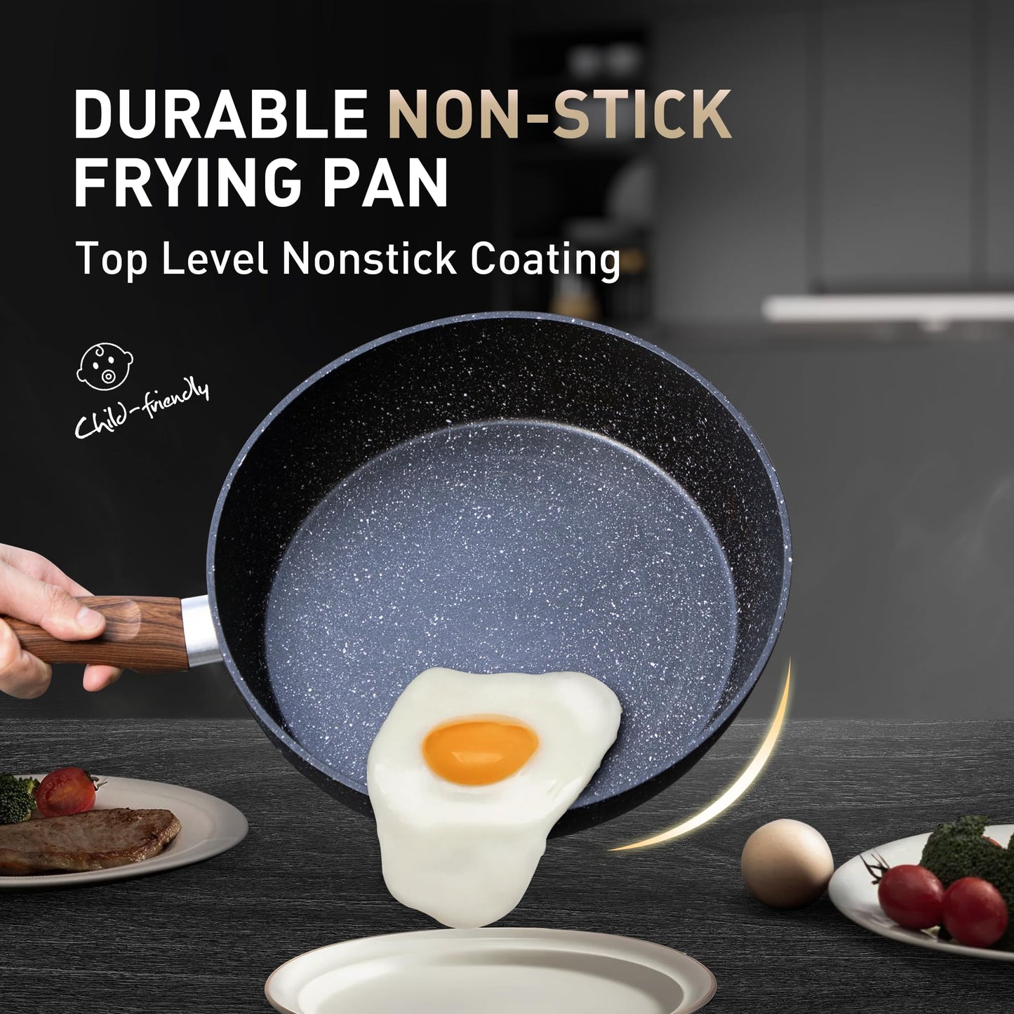MAISON ARTS 17 Piece Pots and Pans Set Non Stick, Kitchen Cookware Sets with Nonstick Granite Stone Coating, Suitable for Induction Cooktops, Black