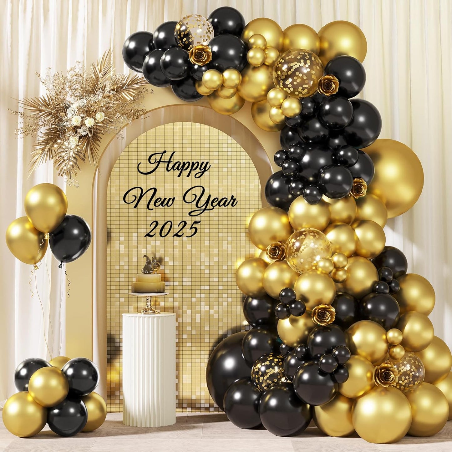 RUBFAC Black and Gold Balloon Garland Arch Kit - 110pcs with Confetti Balloons for Parties