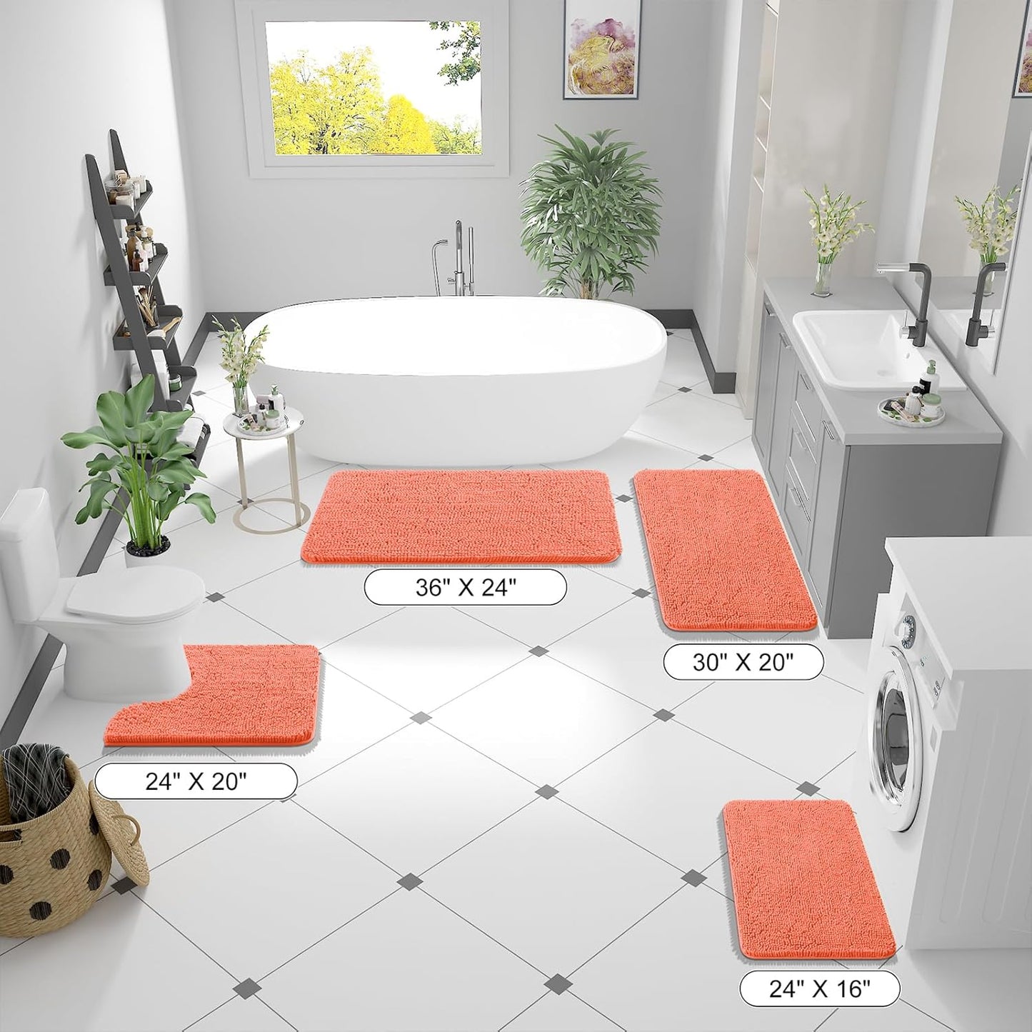 OLANLY Bathroom Runner Rugs - Extra Soft Chenille Bath Mats | Quick Dry, Machine Washable, 59x24, Coral