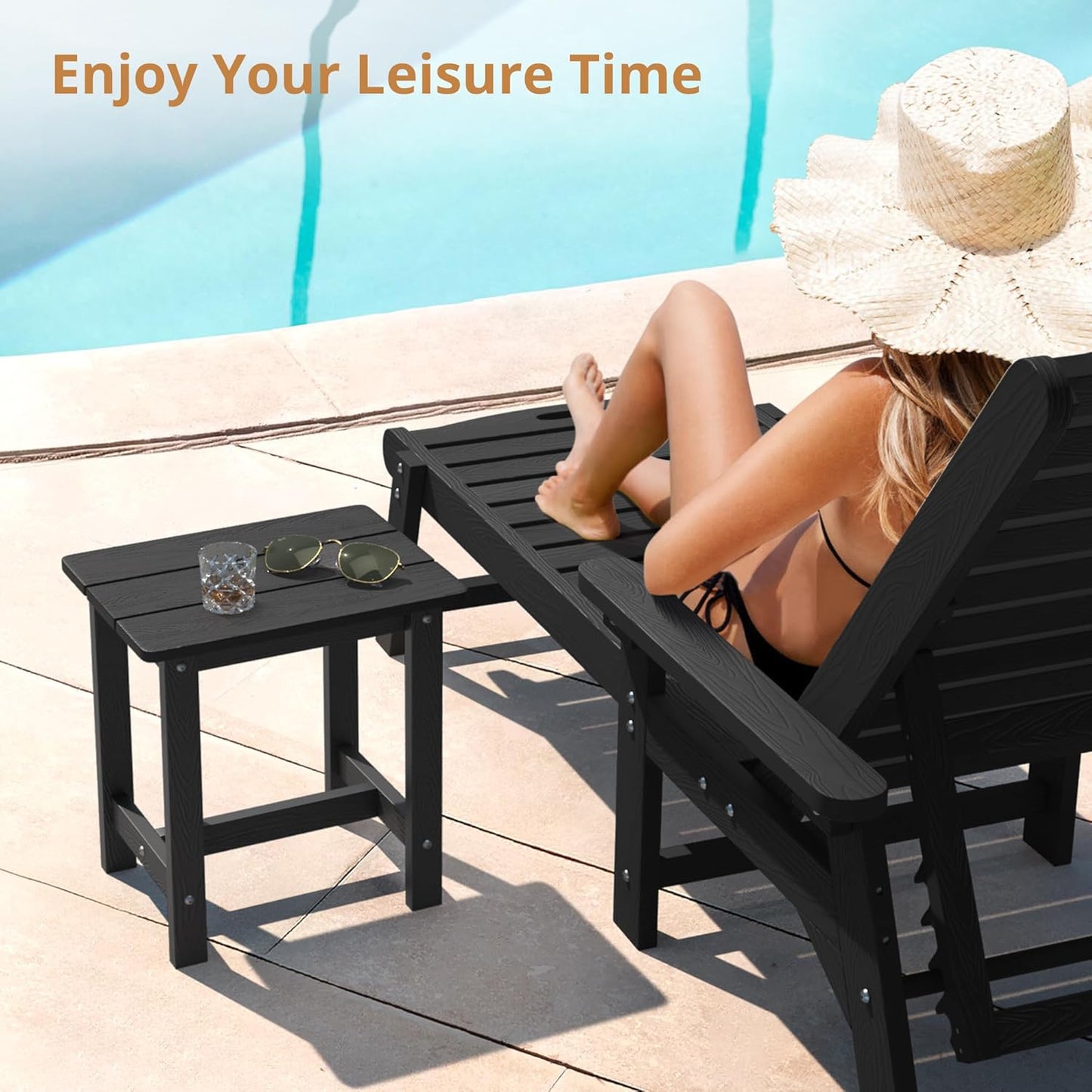 LUE BONA Outdoor Side Table - Weather Resistant HDPS Adirondack Design | Black, Easy Maintenance for Patio & Pool