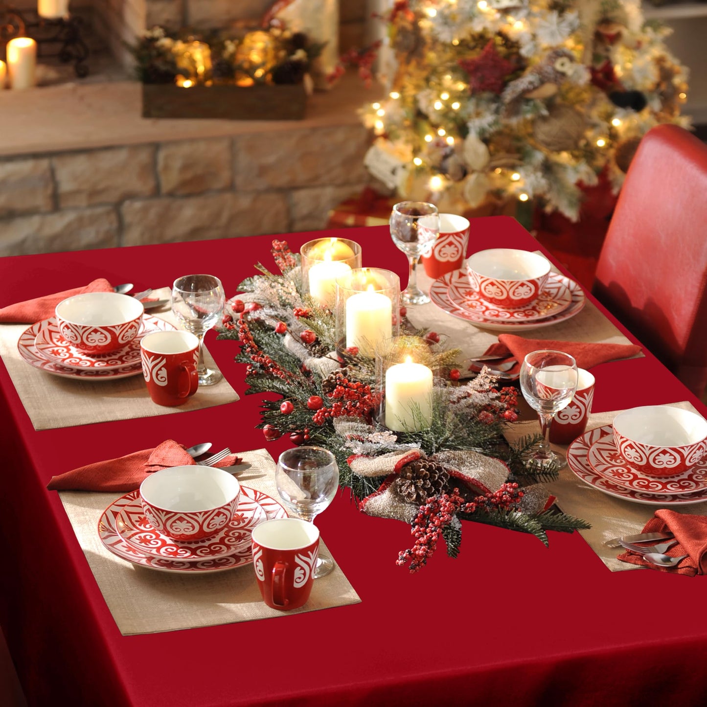 sancua Rectangle Tablecloth - 60 x 84 Inch - Stain and Wrinkle Resistant Washable Polyester Table Cloth, Decorative Fabric Table Cover for Dining Tables, Buffet Parties, Valentine's Day, Red
