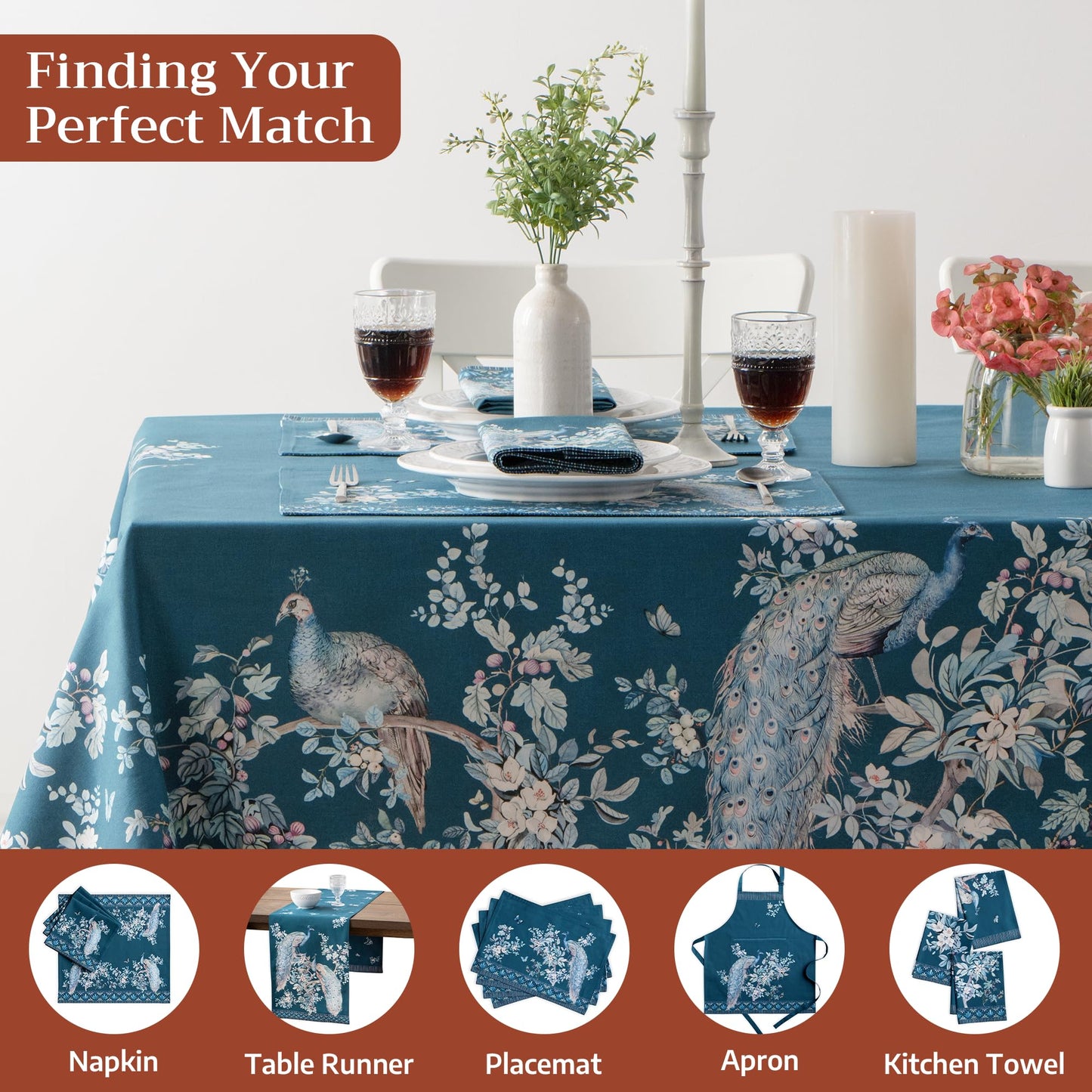 Maison d' Hermine Premium Table Cloth Square Table 100% Combed Cotton 70 x 70 Inches Tablecloth Reusable Decorative for Dining Room, Farmhouse, Party, Festive & Wedding - Peacock Utopia - Deep Sea