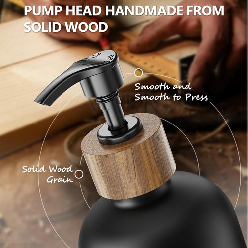 Cisily Dish Soap Dispenser Set - 2 Pack 16.9oz Black Glass Bottles with Adjustable Sponge Holder
