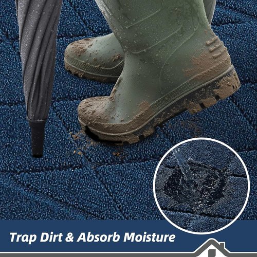 BEQHAUSE Dirt Trapper Door Mat - Non-Slip, Washable, Stain-Resistant Entryway Rug | 20" x 32", Navy Blue