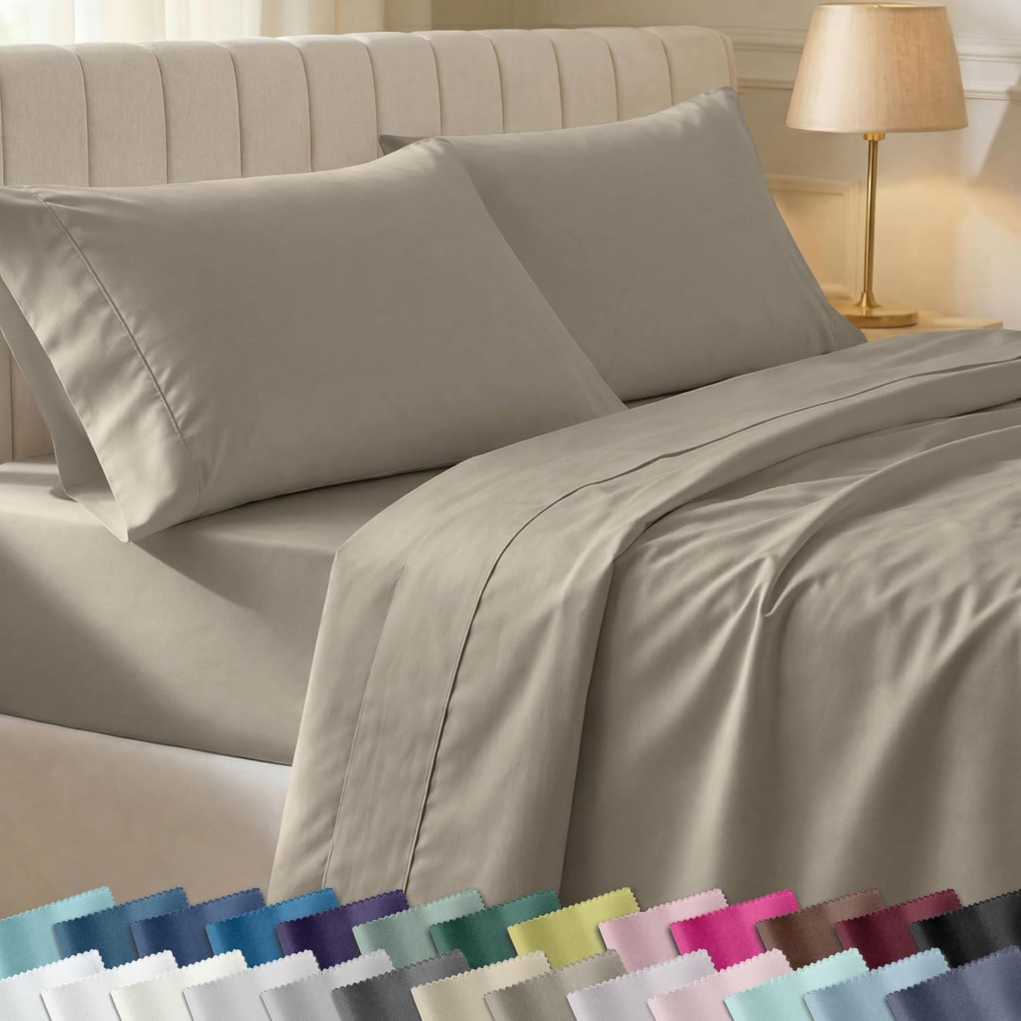 California Design Den Twin XL Bed Sheets Set - 100% Cotton, 400 Thread Count, Silky Smooth Sateen - Taupe