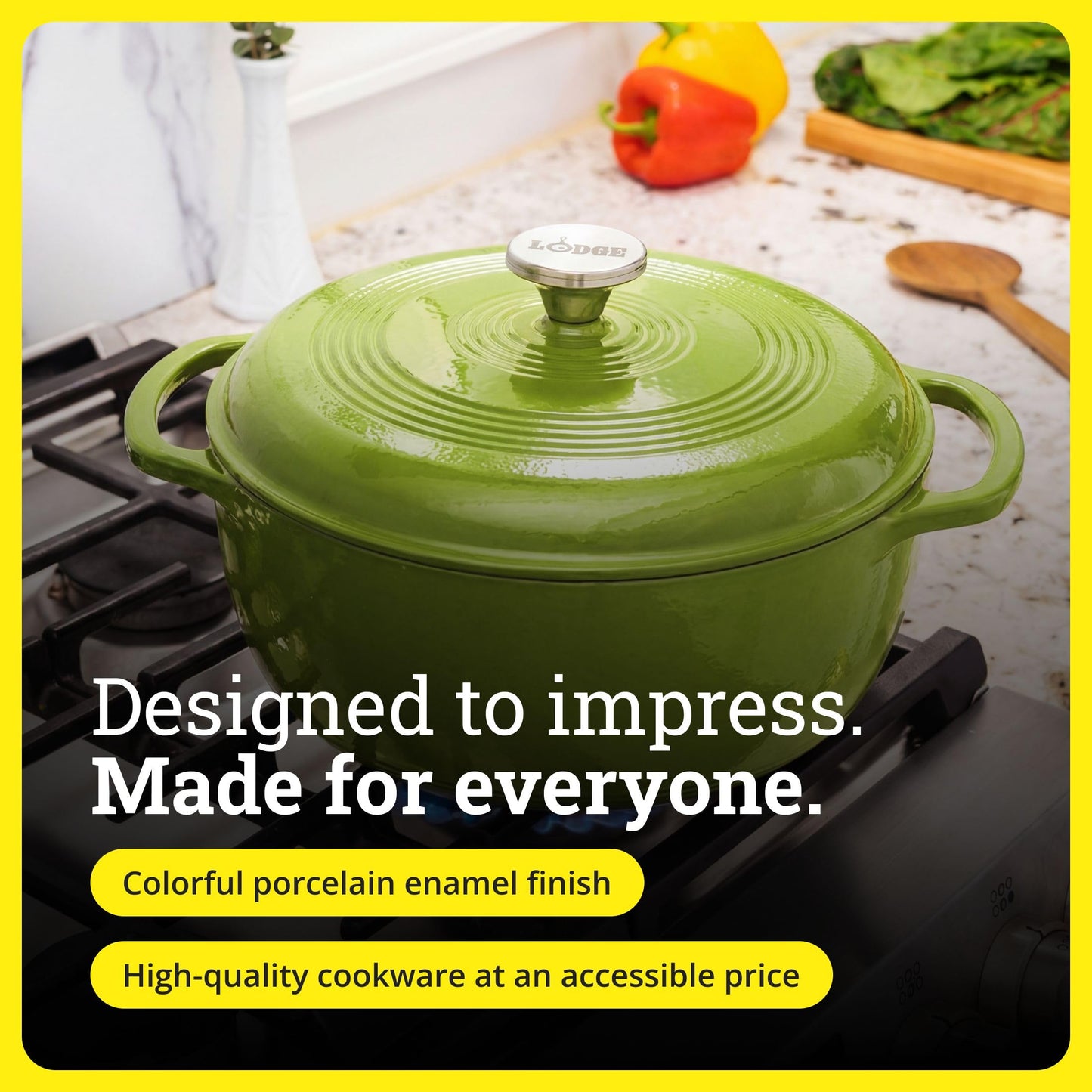 Lodge Essential Enamel Cast Iron Dutch Oven 6 Quarts - Perfect for Bread Baking, Braising, Marinating & Slow Cooking, Features Moisture-Sealing Lid & Dual Handles, Kitchen Essentials, Avocado