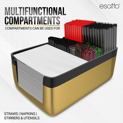 Esatto Professional Bar Products Premium Bar Caddy (Gold), Used to Easily Organize Bar Items and Workspace, With Additional 12 Pourers For Precision Pouring and 12 Pourer Covers