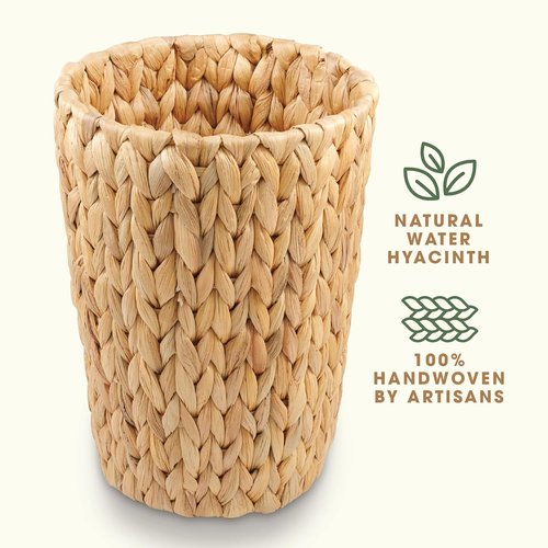 84ECO Wicker Trash Cans - Stylish Rattan Waste Baskets for Bathroom & Bedroom | Natural 2 Gallon, 2-Pack