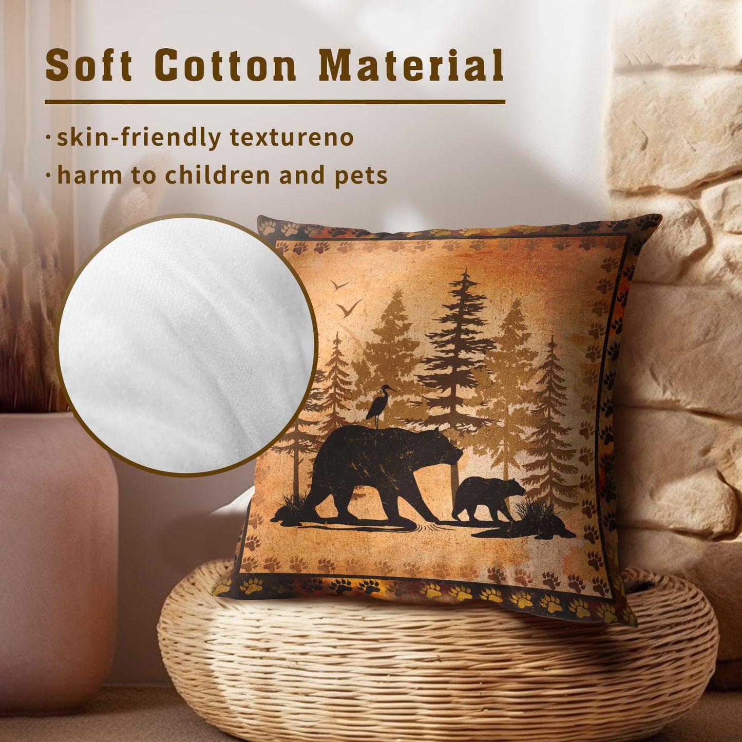 Giwawa Forest Bear Deer Throw Pillow Covers 18x18 Set of 2 Wildlife Animal Decorative Pillow Cases Square Cushion Cover for Couch Bed Sofa Chair