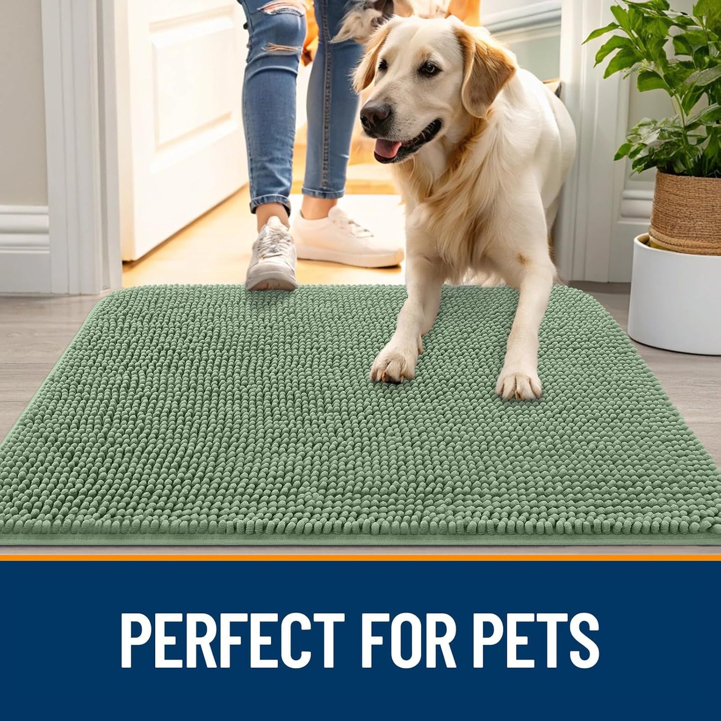 OLANLY Dog Door Mat - Absorbent Non-Slip Washable Doormat for Muddy Paws | 59x24 Inches, Olive Green