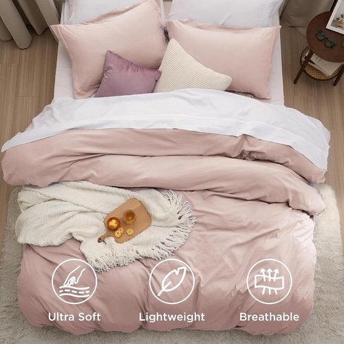 Bedsure Rose Pink Duvet Cover Set - Extra Soft Queen Size 3-Piece Bedding with Zipper Closure | 90x90 Inches