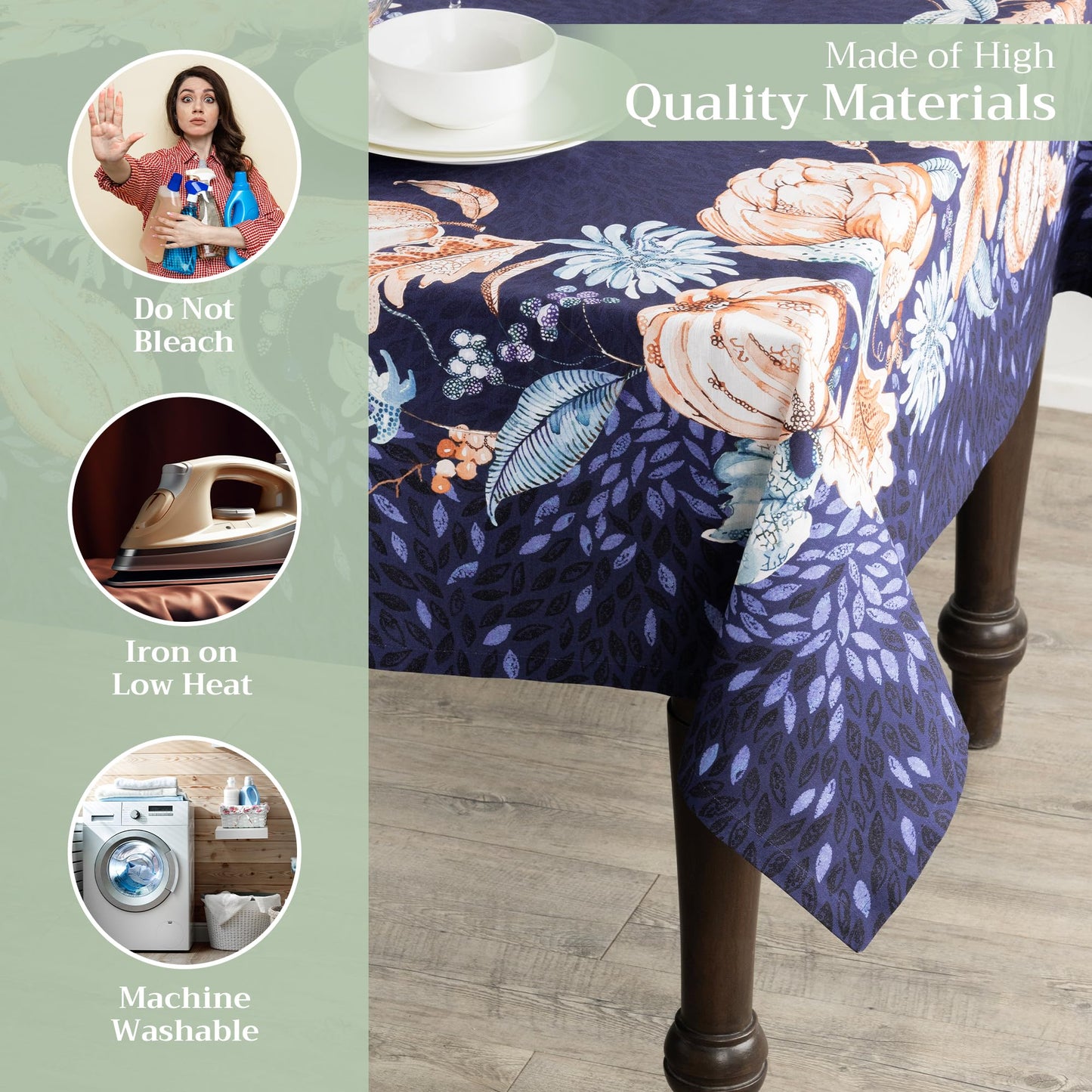 Maison d' Hermine Table Cloth Rectangle Table 100% Cotton 60 x 108 Inches Fall Tablecloth Reusable Everyday Use for Thanksgiving Christmas Decorations Dining Farmhouse Party (Pumpkin Blues)