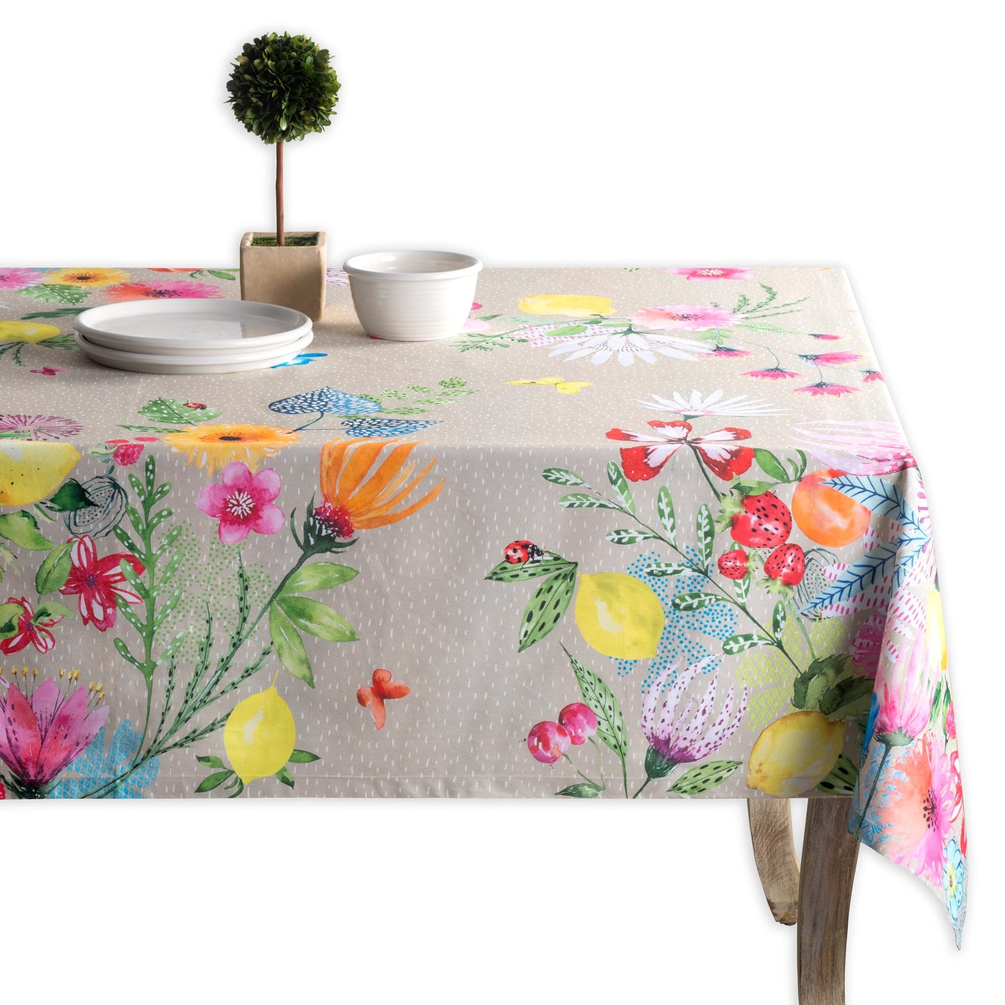 Maison d' Hermine Table Cloth Square Table 100% Cotton 54 x 54 Inches Tablecloth Reusable Decorative for Dining Kitchen Room Farmhouse Home Gifts for Mothers Day Spring Summer - Jardin D'Ete - Fog