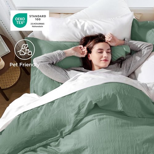 Bedsure Sage Green King Duvet Cover Set - Extra Soft Prewashed Cotton, 3 Pieces, 120x98 Inches with Zipper Closure