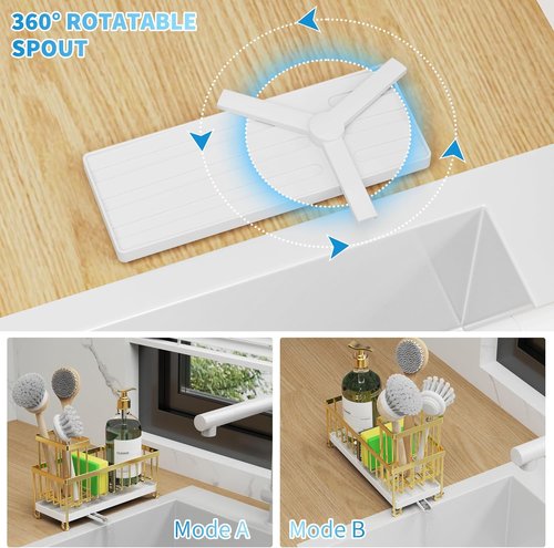 Cisily Sponge Holder - Rustproof 304 Stainless Steel Kitchen Sink Caddy Organizer | Gold, 9.25”