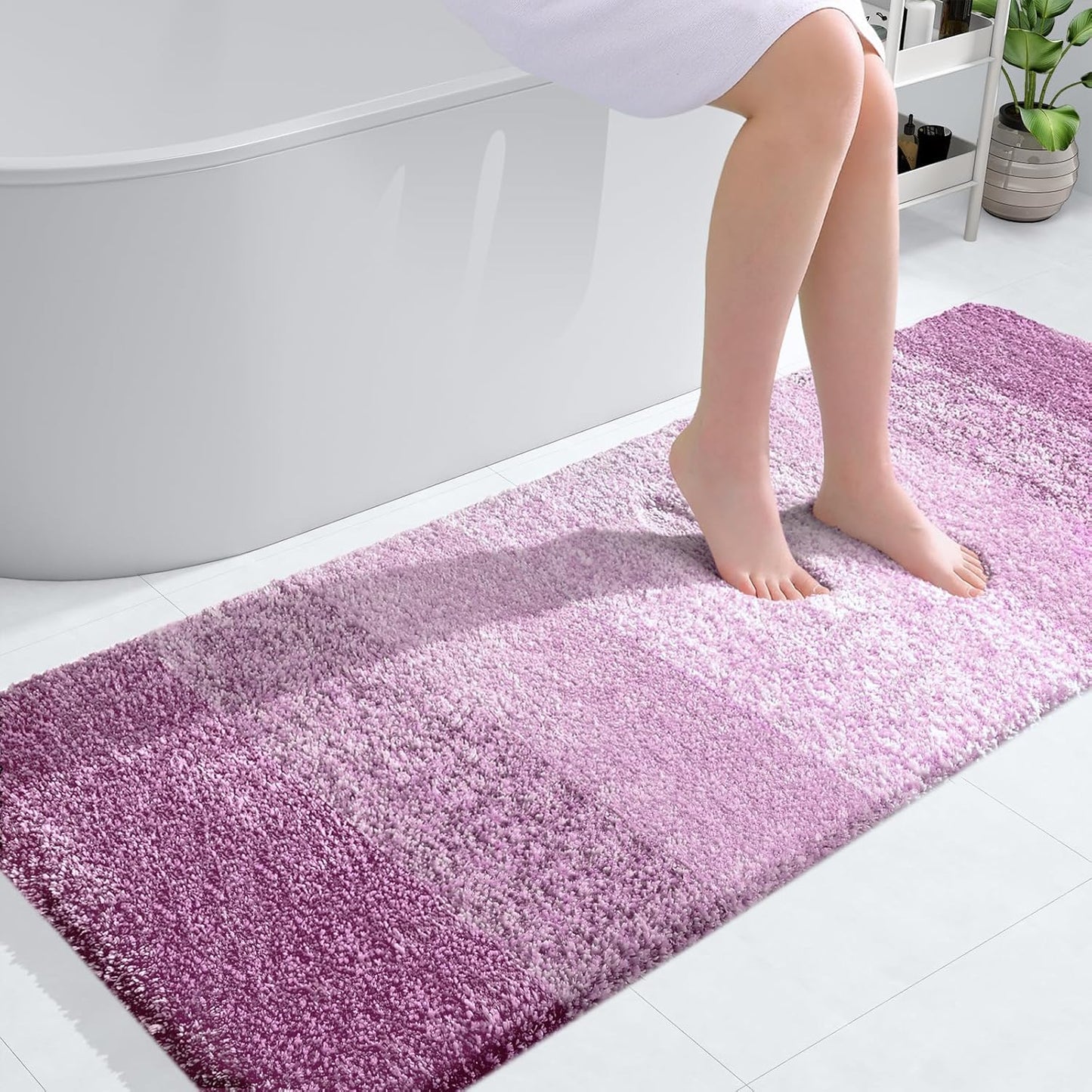 OLANLY Large Bathroom Rug Mat - Extra Soft Microfiber, Quick Dry & Washable - 54x24, Pinkish-Purple