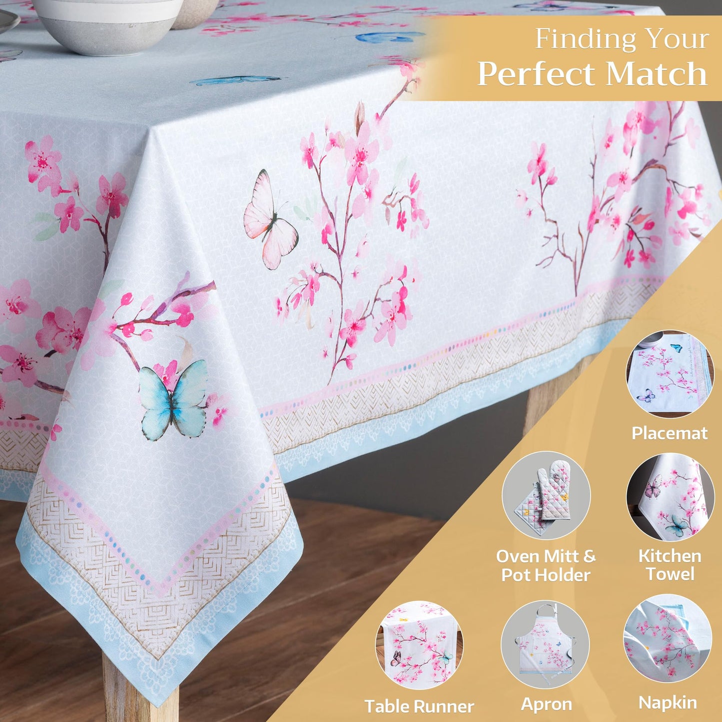 Maison d' Hermine Table Cloth Rectangle Table 100% Cotton 70 x 108 Inches Tablecloth Reusable Decorative for Dining Kitchen Room Farmhouse Home Gifts for Mothers day Spring Summer - Blossoms in Spring