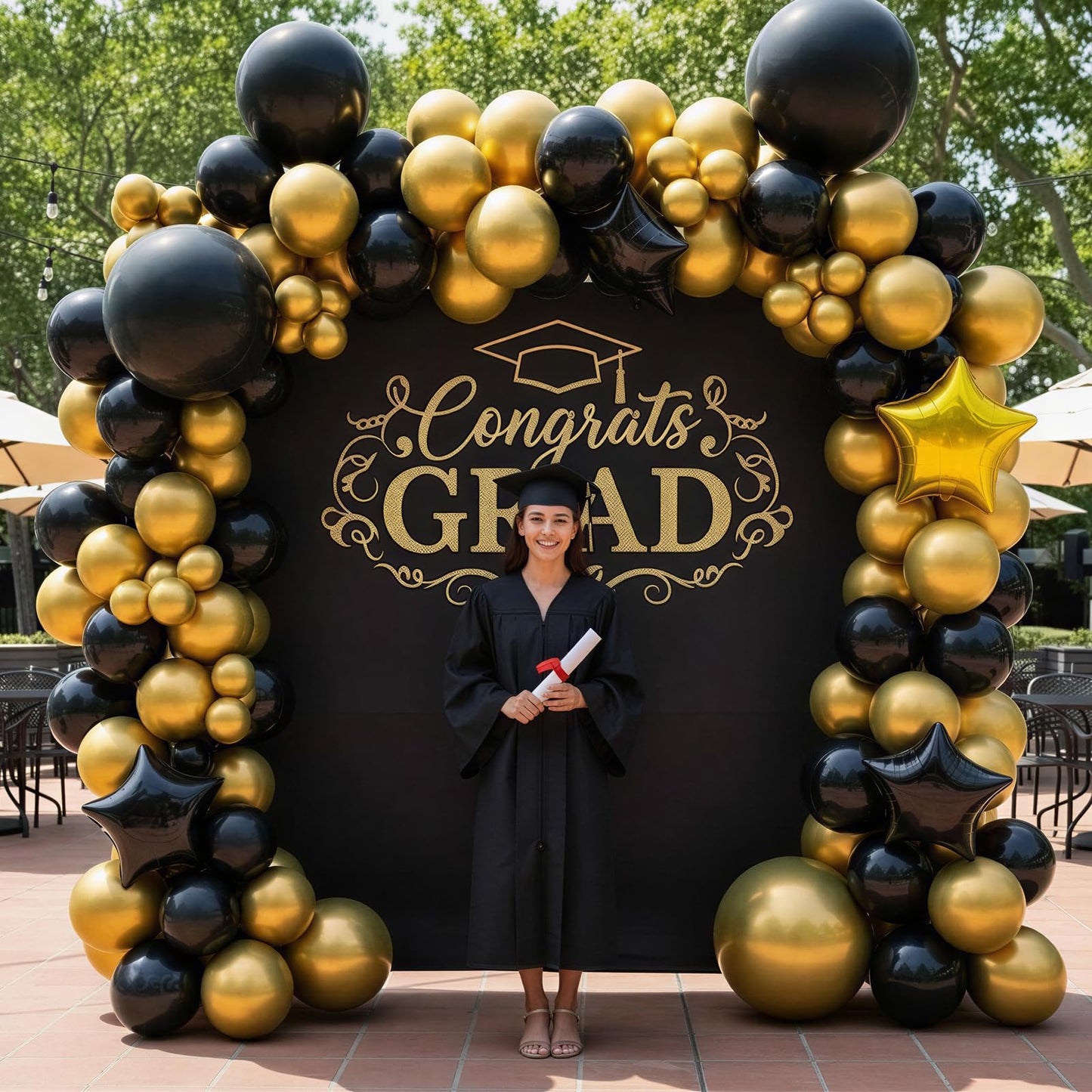 RUBFAC Black and Gold Balloons, 2026 Graduation Decorations 130pcs Black Metal Gold and Metallic Confetti Balloons Arch Kit for Class Decorations Retirement Party Wedding Birthday Anniversary