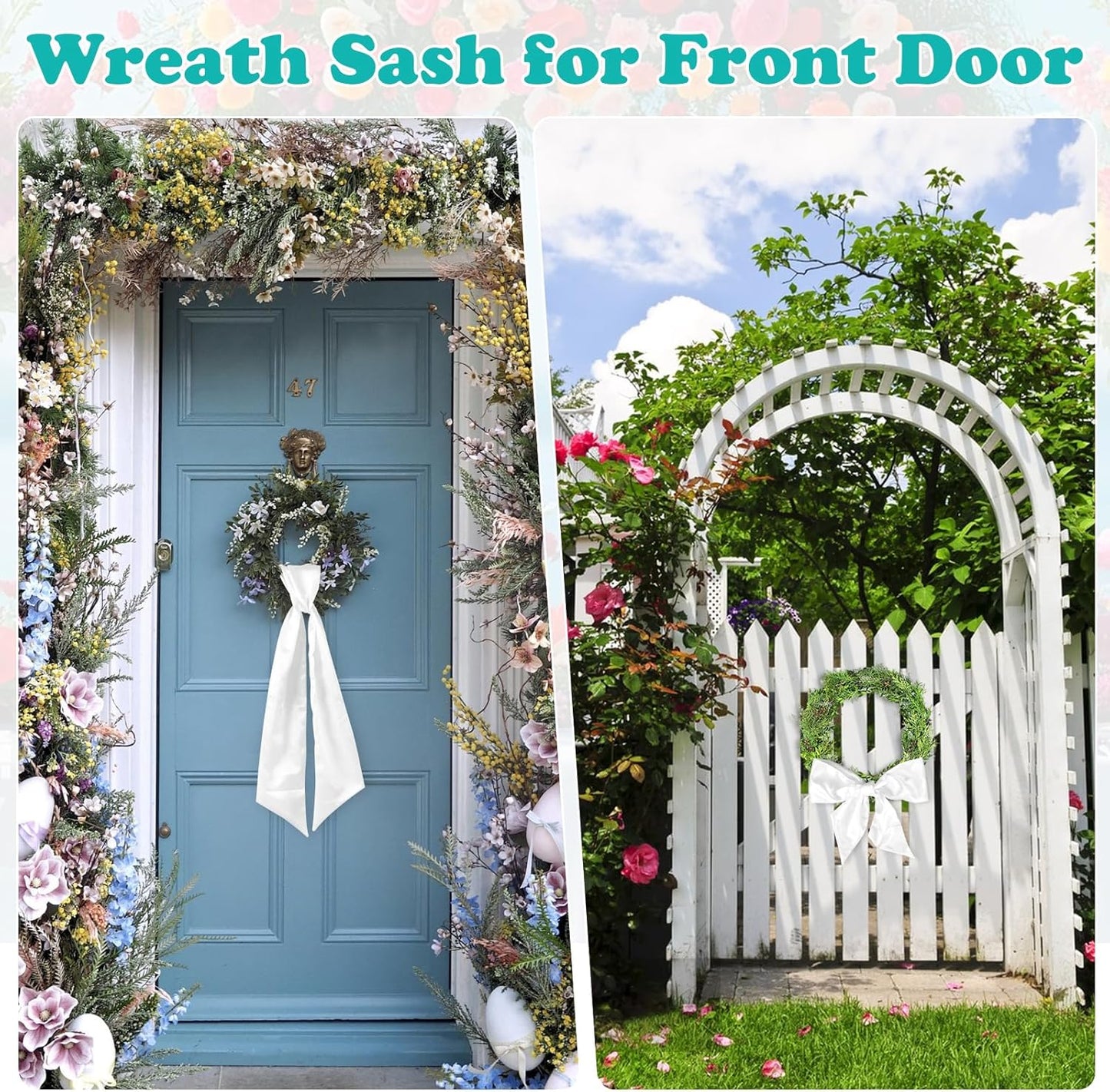 Skiennix 6Pcs White Wreath Sash - Blank Embroidery Door Hanger for Christmas & Halloween | 5x55in