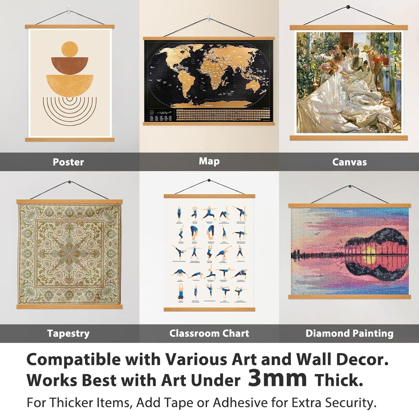 Skiennix Magnetic Poster Hanger Frame - Stylish Teak Wood Design for 20x30, 20x28, 20x20 Posters | Perfect for Wall Art & Decor