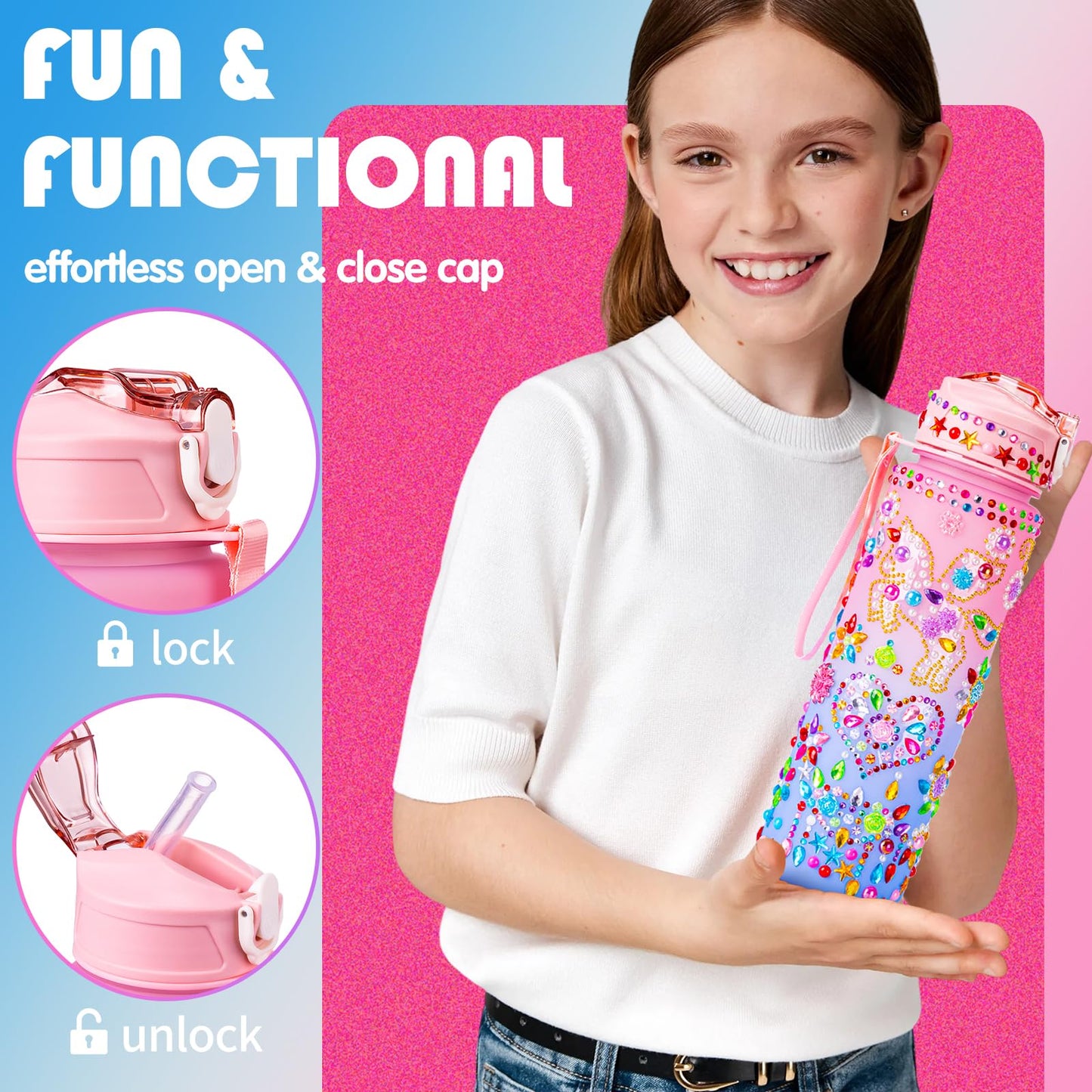 Frerdui 9 Year Old Girl Birthday Gifts, Cute Presents for 9 Year Old Girls, Tween Girl Gift Set with in My 9th Birthday Era Water Bottle, Socks, Bracelet & DIY Diamond Kit
