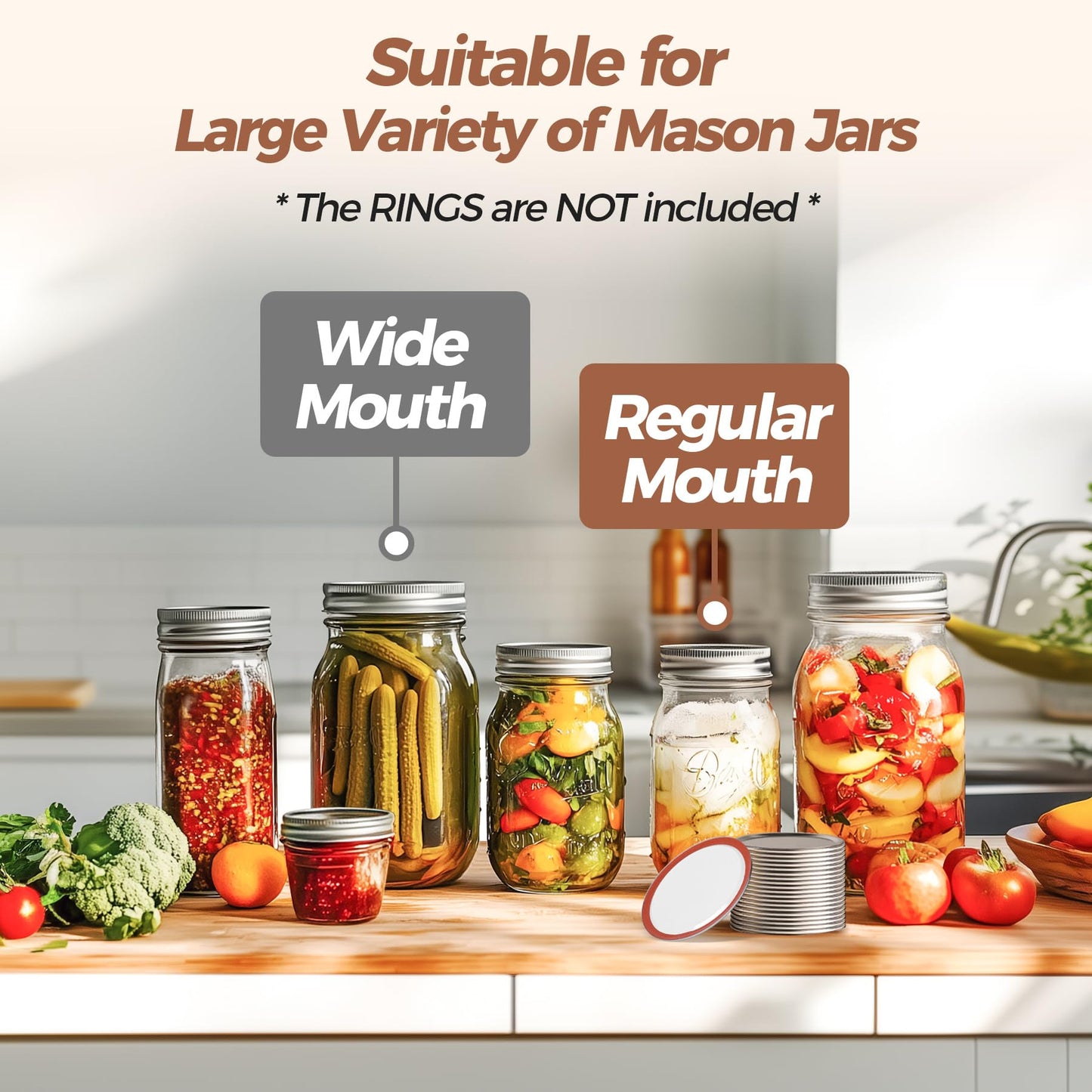 ComSaf 72 Pcs Mason Jar Lids Regular Mouth, Compatible with Electric Vacuum Sealers Canning Lids for Pickling, Fermenting, Jam Making, Canning Supplies, Fit for 2.75 inches Regular Mouth Mason Jars
