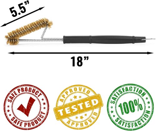 Grillaholics Brass Grill Brush - Heavy-Duty BBQ Cleaning Tool for Porcelain & Ceramic Grates
