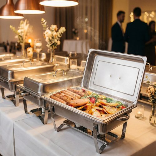 Chafing Dishes for Buffet 4 Pack 9 Quart Stainless Steel Chafer Buffet Servers and Warmers Set with Folding Frame for Weddings Parties Banquets Catering Events