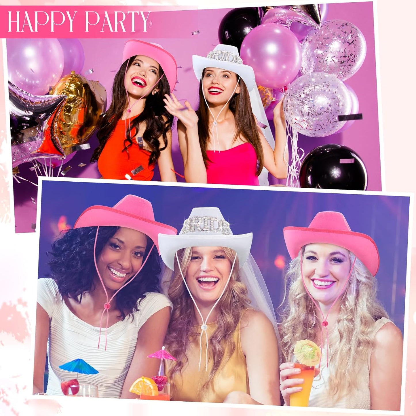 Unittype 12 Pcs Women Cowgirl Cowboy Hats Bachelorette Cowboy Hats for Bridal Shower Wedding Engagement Halloween Cosplay
