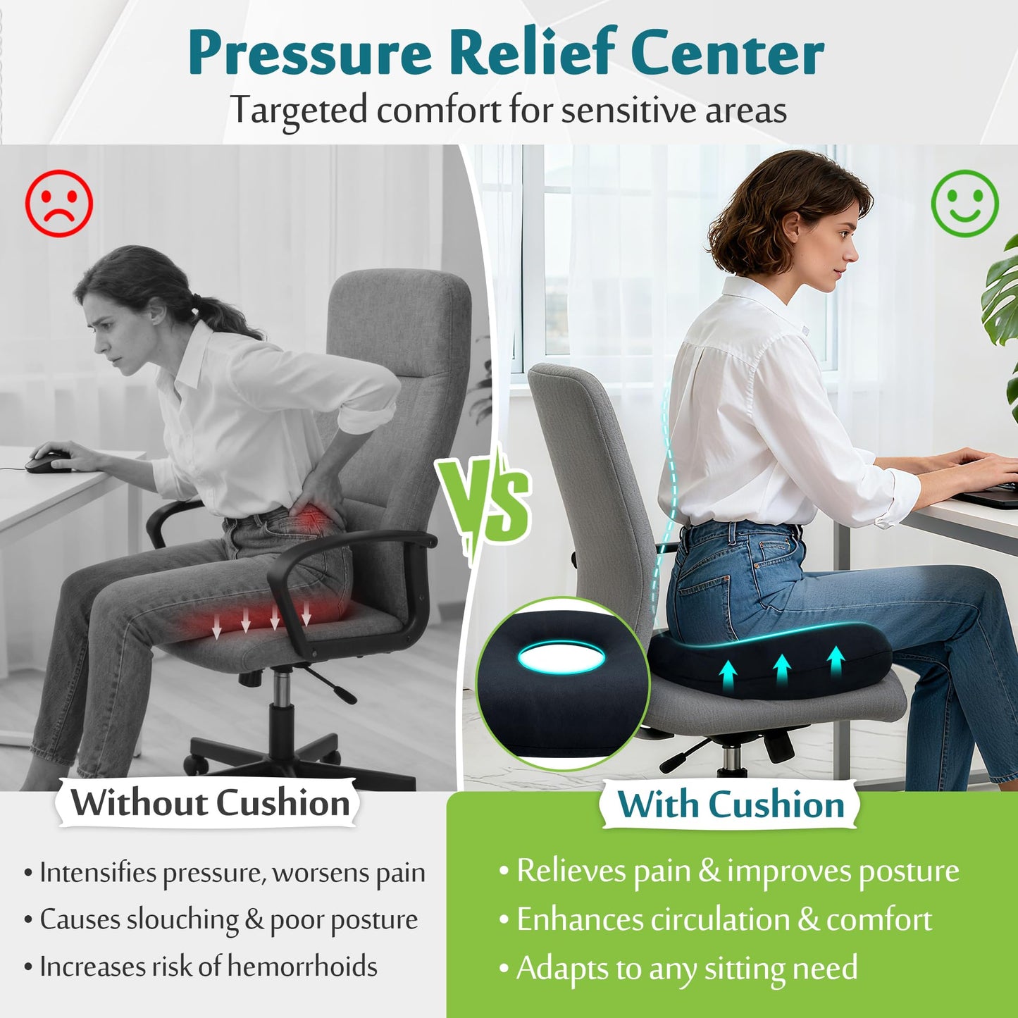 AOSSA Donut Pillow for Hemorrhoids & Tailbone Pain, Bed Sore Cushions for Butt, BBL Pillow After Surgery for Sleeping, Ergonomic Pressure Relief Seat Cushion for Sciatica, Postpartum (Black)