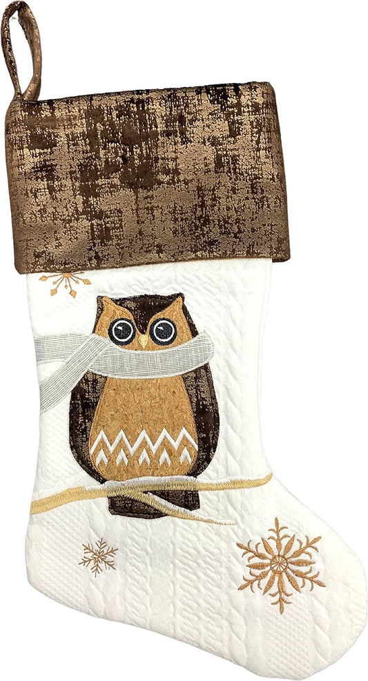 Wood Owl Winter Decoration 18"x11" - Comfy Hour Holiday Collection with Scarf & Snowflake