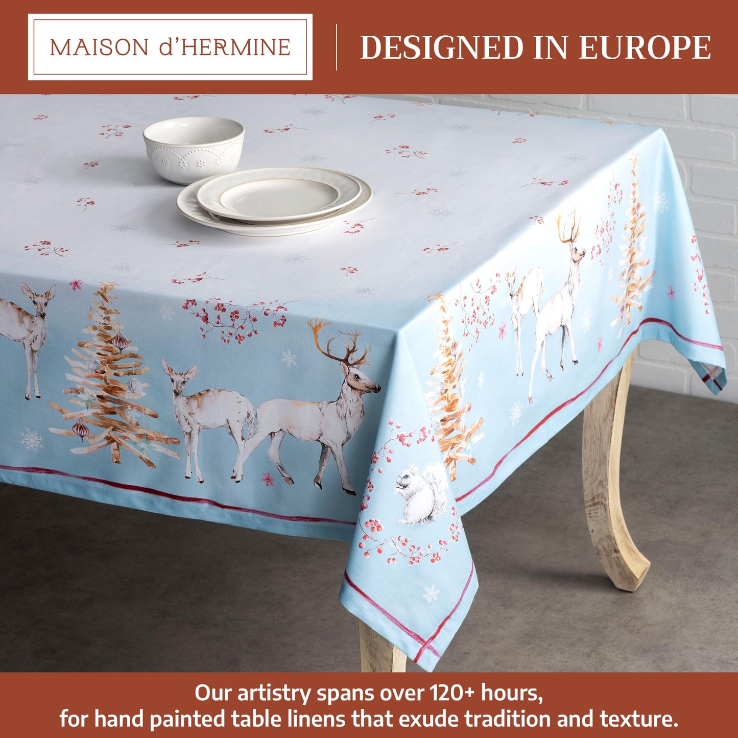 Maison d' Hermine Table Cloth Square Table 100% Cotton 54 x 54 Inches Fall Tablecloth Reusable Everyday Use for Thanksgiving Christmas Decorations Dining Farmhouse Party (Fairy Tale Forest)