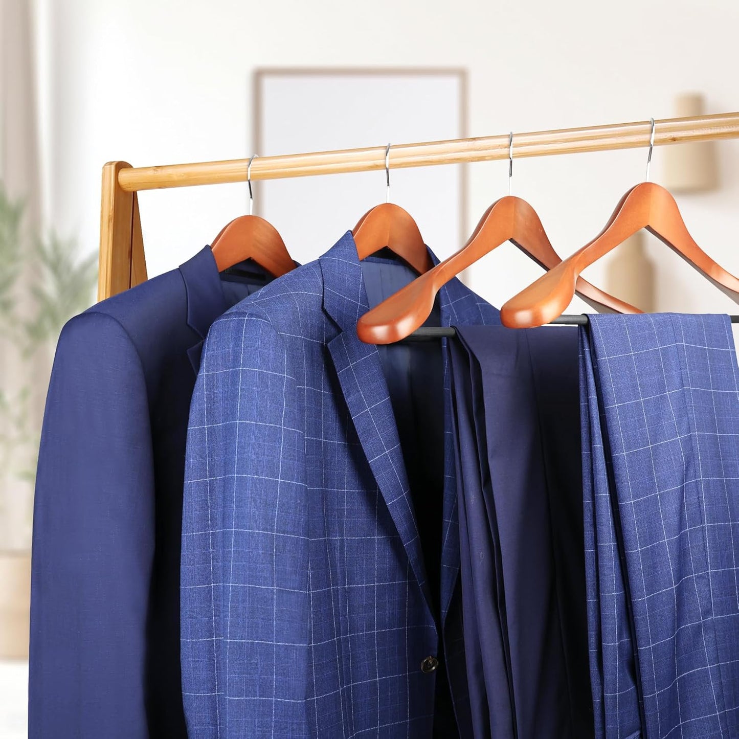MEQUTION Wooden Coat Hangers - Extra Wide Shoulder Design for Heavy Coats & Suits | 8-Pack in Walnut Finish