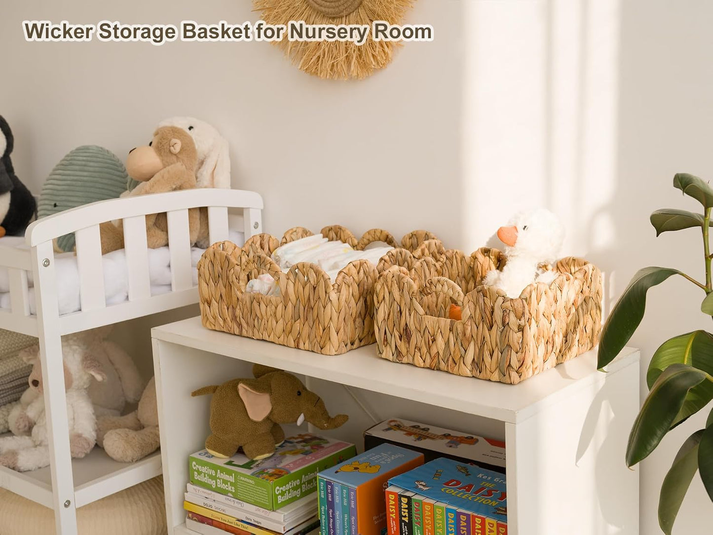 StorageWorks Scalloped Wicker Baskets - Stylish Rattan Storage Bins with Handles | 2-Pack for Organizing & Decor